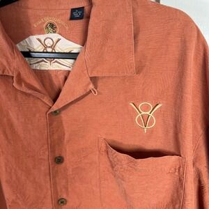 Eagle Dry Goods Co Mens Silk Short Sleeve Up Shirt XL Coral Tropical Leaf Print